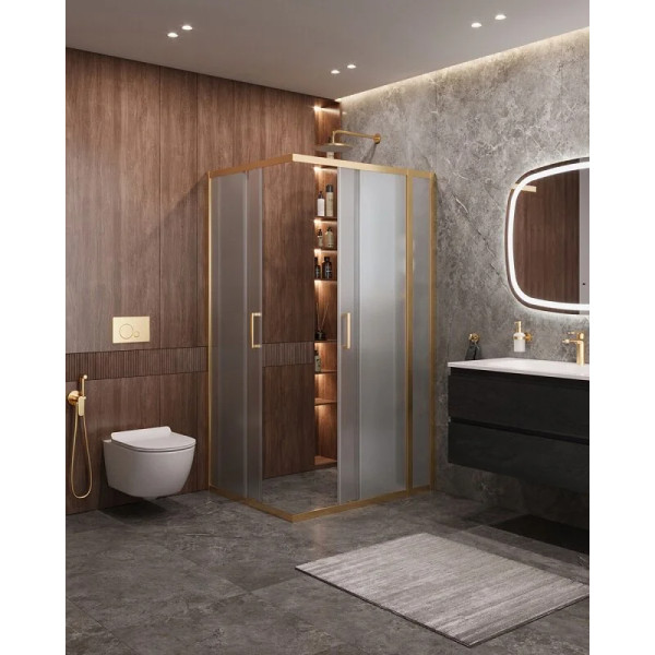 Душевой уголок Cezares Molveno 110x90x195 стекло матовое, профиль брашированное золото (MOLVENO-AH-21-90+20-P-BORO)