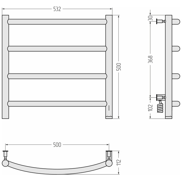 Полотенцесушитель электрический Сунержа Галант 4.0 500x500 провод справа матовый чёрный (31-0831-5050)