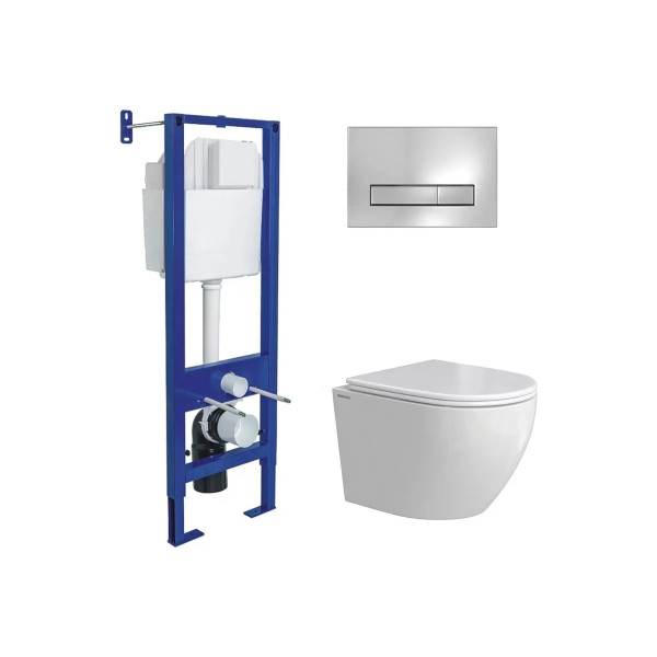 Комплект инсталляция с унитазом Berges Atom Line кнопка хром глянец, унитаз Okus Rimless 49 см, сиденье с soft-close (043392) Комплект инсталляция с унитазом Berges Atom Line кнопка хром глянец, унитаз Okus Rimless 49 см, сиденье с soft-close (043392)