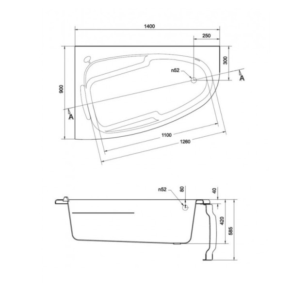 Ванна акриловая Cersanit Joanna 1400х900х420 L (63334)