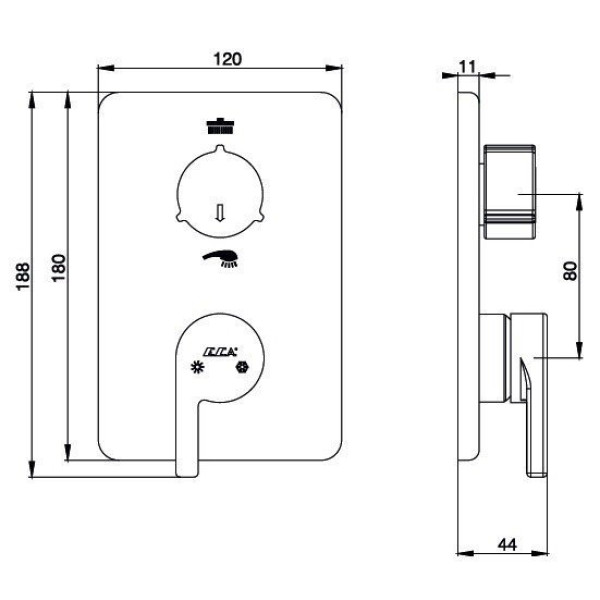 Смеситель для ванны и душа E.C.A. Icon внешняя часть хром (102167201HEX-KDE)