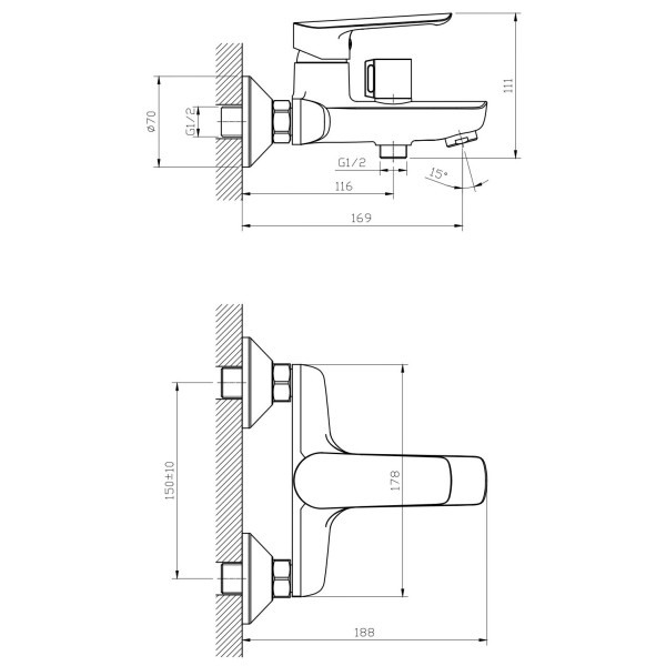Смеситель для ванны и душа Esko Lagos Gun Metal черный (LG54GM)