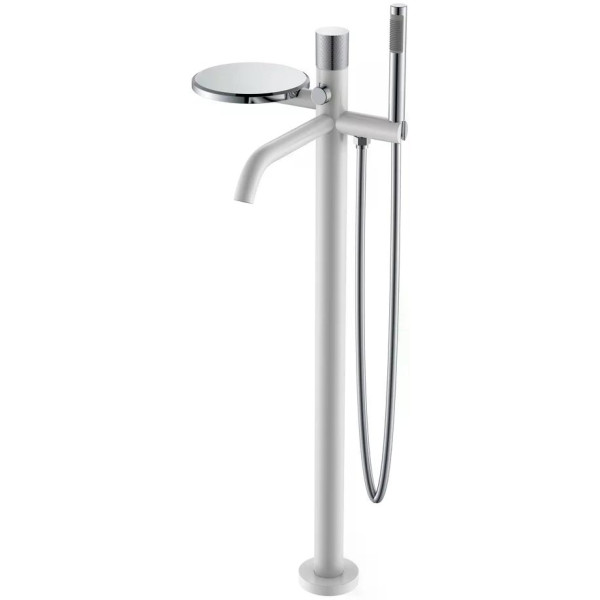 Смеситель напольный Boheme Stick белый с душевым комплектом (129-WCR.2)
