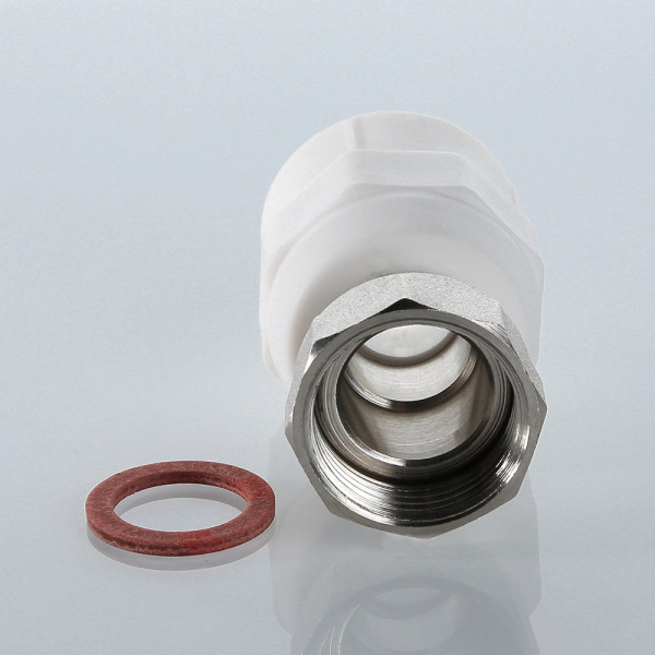 Переход с накидной гайкой и латунной вставкой PP-R 25*3/4"В VALTEC (латунь, белый) VTp.708.0.02505 Переход с накидной гайкой и латунной вставкой PP-R 25*3/4"В VALTEC (латунь, белый) VTp.708.0.02505