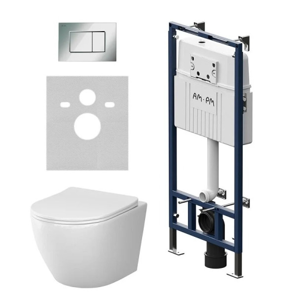 Комплект инсталляция с унитазом AM.PM MasterFit Like Aquaspin с клавишей смыва S глянц хром с сиденьем микролифт (IS100251.801900)