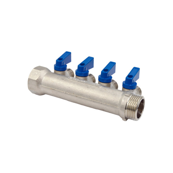 Коллектор 4 отвода с шар. клапанами 1х1/2"(16) Okseler (никель) (oks00406)