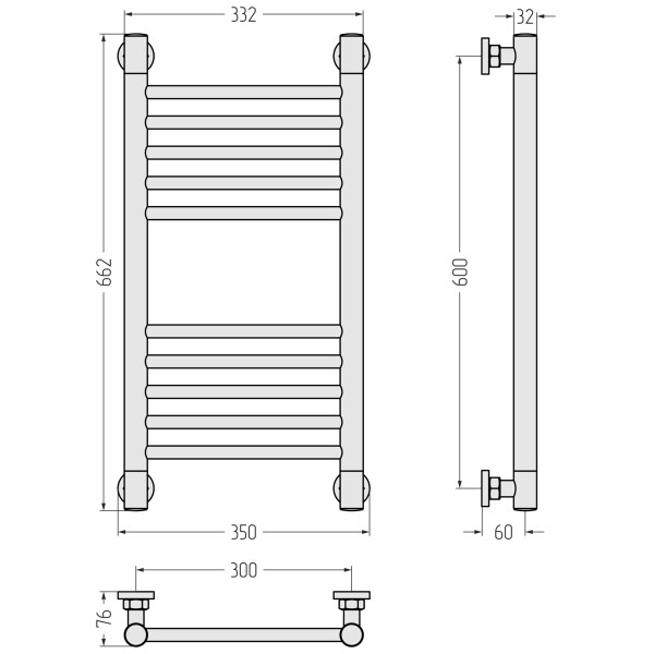 Полотенцесушитель водяной Сунержа Богема + 600x300 матовый черный (31-0220-6030)