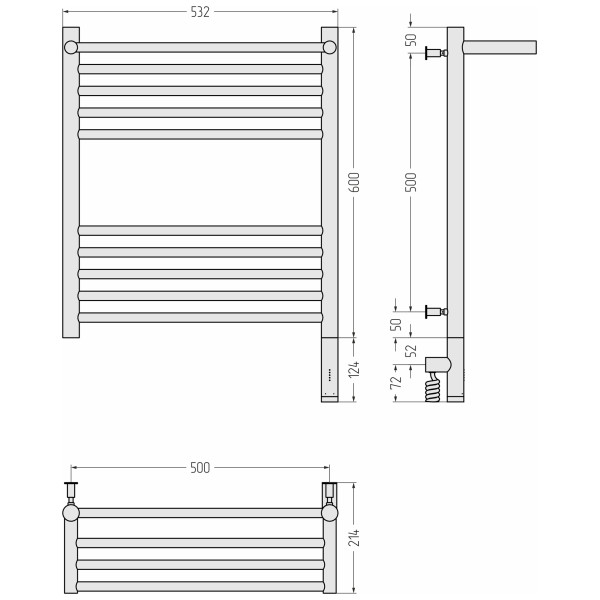 Полотенцесушитель электрический Сунержа Богема 3.0 600x500 с полочкой провод справа матовый белый (30-5807-6050) Полотенцесушитель электрический Сунержа Богема 3.0 600x500 с полочкой провод справа матовый белый (30-5807-6050)
