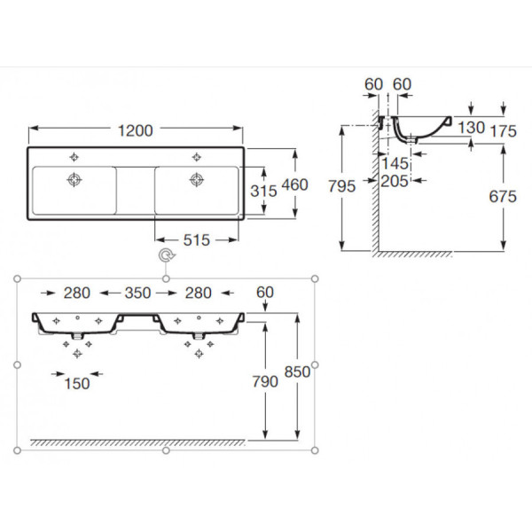 Раковина подвесная Roca The Gap 120x46x17,5 белая (A3270YS000) Раковина подвесная Roca The Gap 120x46x17,5 белая (A3270YS000)