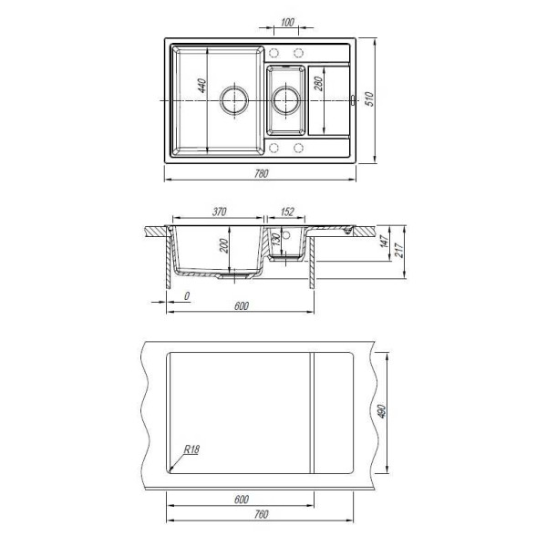 Мойка для кухни Florentina Липси 780К  78х51 (Fg, Черный)