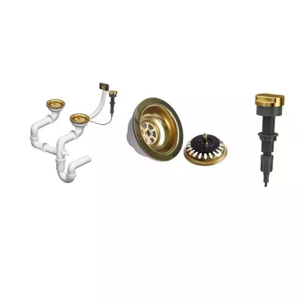 Сифон для мойки с переливом двойной золото (BR-002-AU)