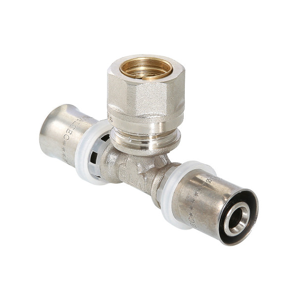 Тройник 20*15*16 с переходом на обжим Valtec (пресс, никель) (VTm.233.I.201516)