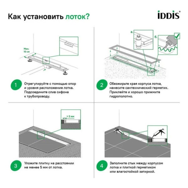 Душевой лоток Iddis Level 700 мм горизонтальный выпуск комб. затвор перфор. решетка хром (975A7SB10DZ)