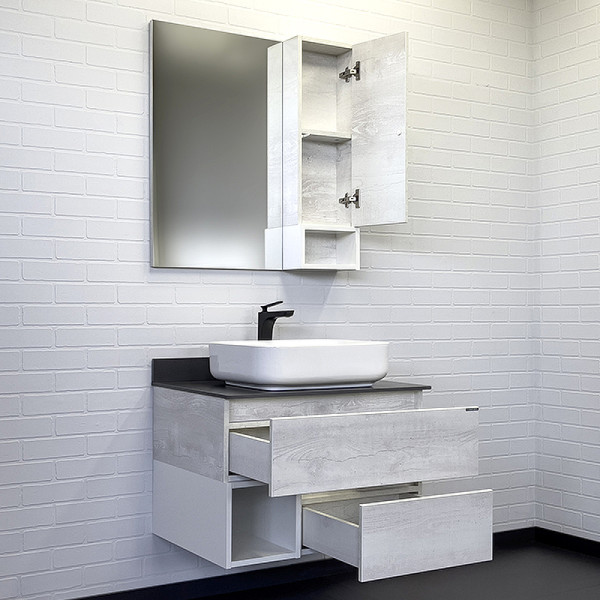 Тумба подвесная с раковиной Comforty Прага 750x520x630 дуб белый/графит (00-00014832)