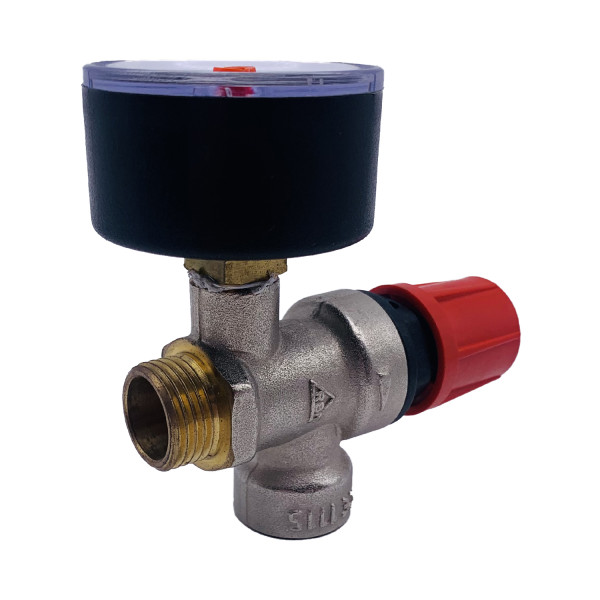 Клапан предохранительный с манометром RBM 1/2"ВН 2,5 бар (354.04.30) Клапан предохранительный с манометром RBM 1/2"ВН 2,5 бар (354.04.30)