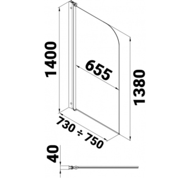 Шторка душевая на ванну Triton Соло 750*1400 стекло прозрачное, профиль хром (DP72)