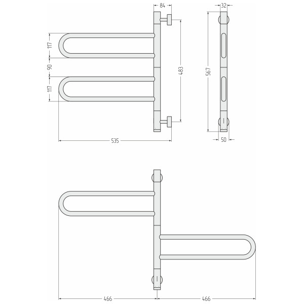 Полотенцесушитель электрический Сунержа Парео 4.0 567x535 провод снизу матовый белый (30-0823-0567)