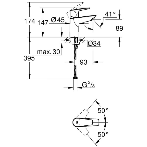 Смеситель для раковины Grohe BauEdge гладкий корпус, хром (23330001)