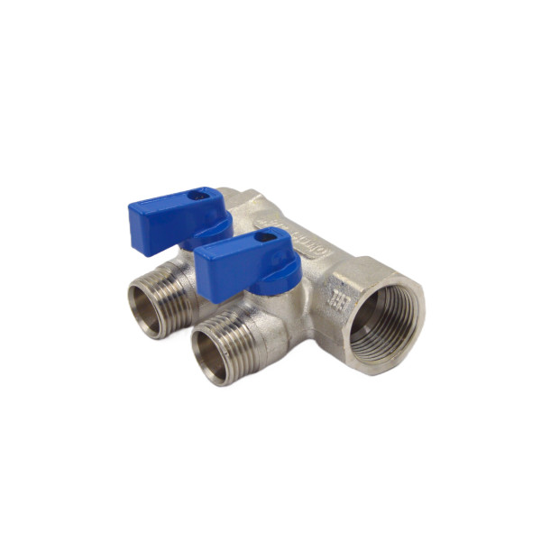 Коллектор 2 отвода с шар. клапанами 3/4х1/2"(16) Okseler (никель) (oks00401)