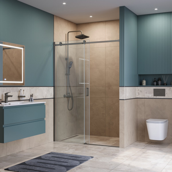 Душевая дверь BelBagno Soft Close-2 140x200 стекло прозрачное, профиль оружейная сталь матовая (SOFT_CLOSE-2-BF-1-140-C-GM)