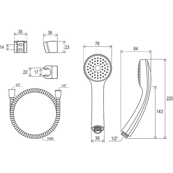 Душевой гарнитур Ravak 901.00 со шлангом 150 см хром (X07P005)
