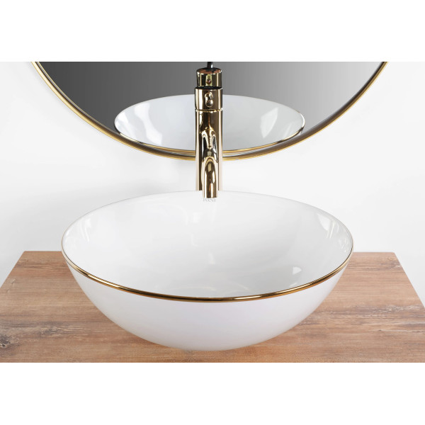 Раковина накладная REA Stella gold Edge 35,5x35,5x13,5 белая с золотом (REA-U7445)