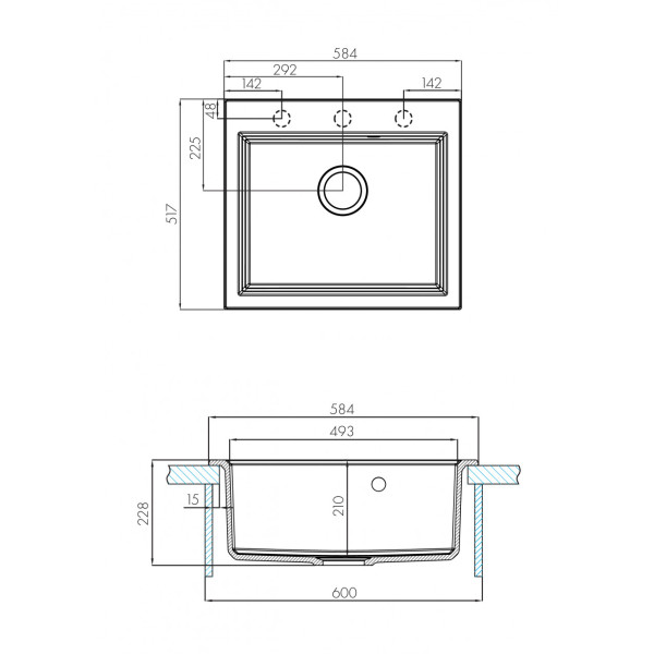 Мойка для кухни врезная Aquaton Линеа 584x517x228 шампань (1.A733.0.32L.W29.0)