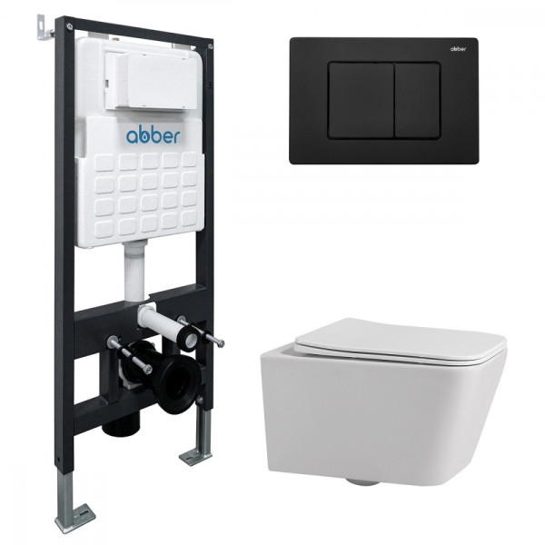 Комплект инсталляция с унитазом Abber Rechteck с клавишей черная (AC1201-AC0105-AC0120MB)