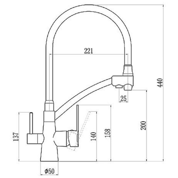 Смеситель для кухни Dlin переключатель на фильтр хром (D159317-A)