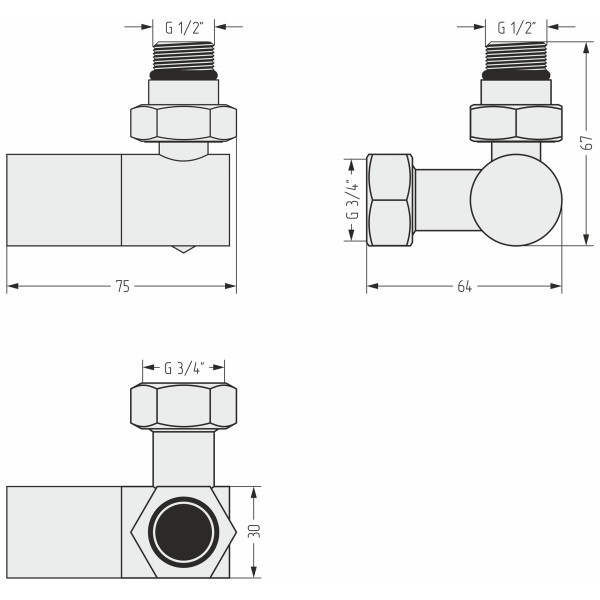 Вентиль Сунержа 1/2"x3/4" НР/НГ 3D правый цилиндр матовый черный (31-1403-1234)