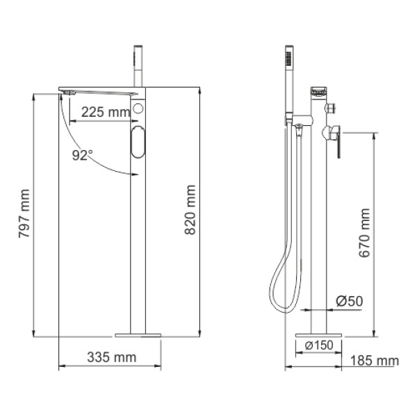 Смеситель напольный для ванны WasserKRAFT Dinkel 5821