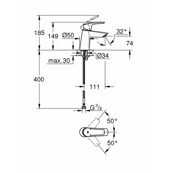 Смеситель для раковины Grohe Eurosmart (хром) Смеситель для раковины Grohe Eurosmart (хром)
