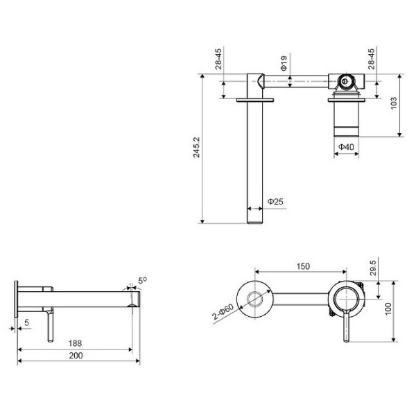 Смеситель для раковины скрытого монтажа Excellent Pi AREX.1214WH