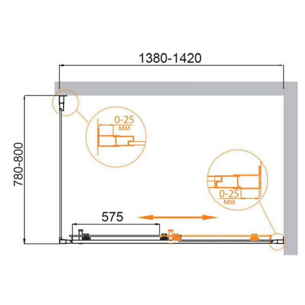 Душевой уголок Cezares Molveno 140x80x195 стекло прозрачное, профиль хром (MOLVENO-AH-11-140/80-C-Cr-IV)