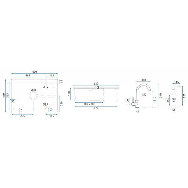 Мойка для кухни Rea nils beige Nakrapiany 5W1 гранит 62x44x16 бежевая с вкраплением (ZLE-00102)