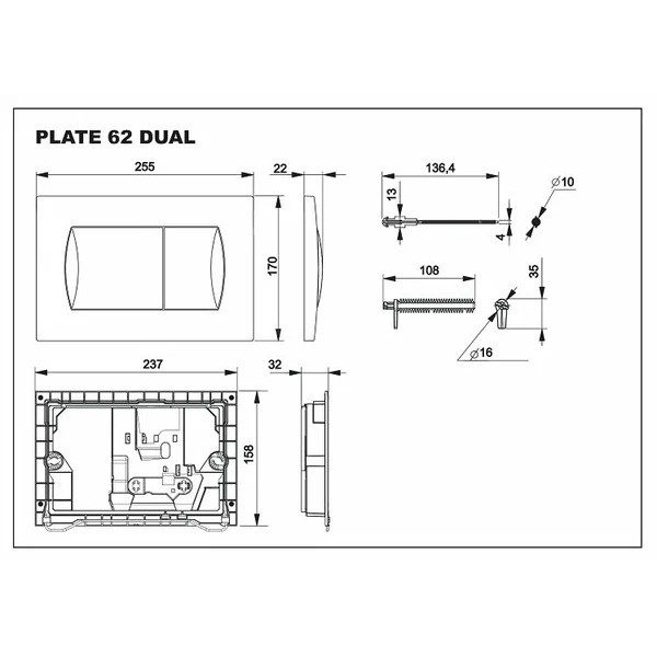 Клавиша смывная Roca Active Pl 62B белая (ПЭК) (8901160B0)
