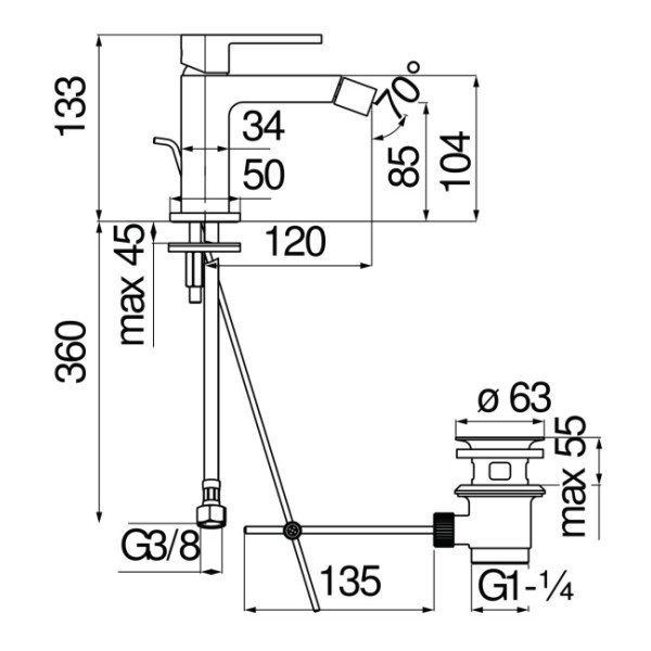 Смеситель для биде Nobili Up (UP94119/1BM)