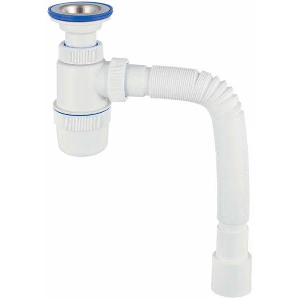 Сифон для мойки 1 1/2"х40 мм VIR Элит с литым выпуском, нерж.чашка, с гофр..трубой 40х40/50 ВИР ПЛАСТ (30980617)