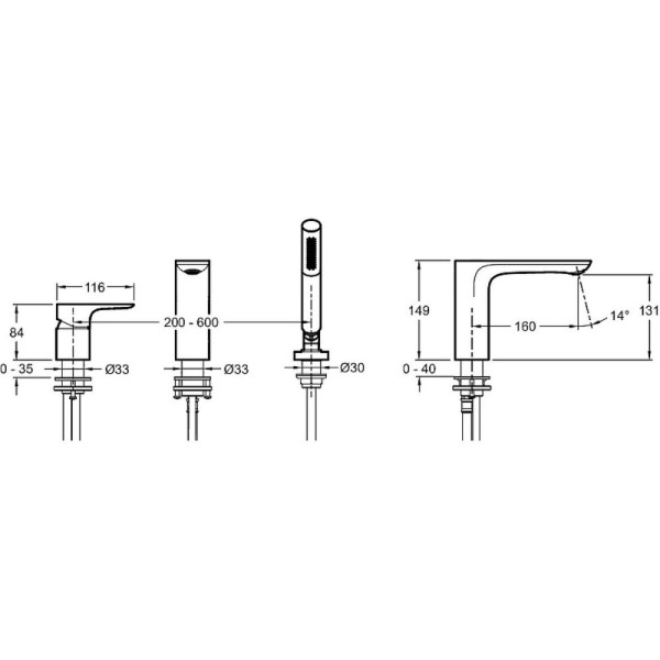 Смеситель на борт ванны Jacob Delafon Aleo с душевым комплектом хром (E72292-CP)