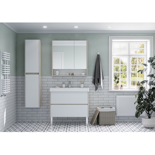 Шкаф зеркальный Aquaton Сканди 90 Белый/Дуб Верона (1A252302SDB20)