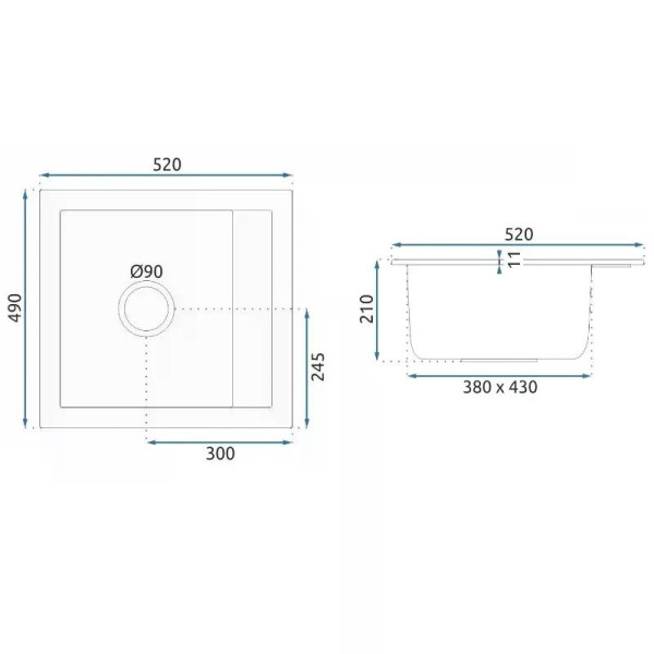 Мойка для кухни Rea rino black Nakrapiany гранит 52x49x21 черная с вкраплением (ZLE-00104)