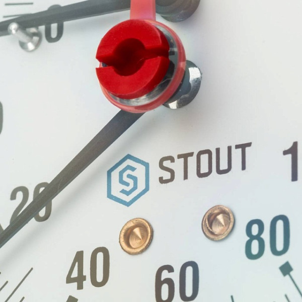 Термоманометр аксиальный Stout 1/2" 80 мм 0-120°С 0-10 бар Stout (с автоматическим запорным клапаном) (SIM-1005-801015)