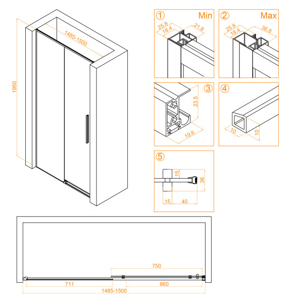 Душевая дверь RGW Stilvoll 150x195 стекло прозрачное, профиль черный (32321215-14)