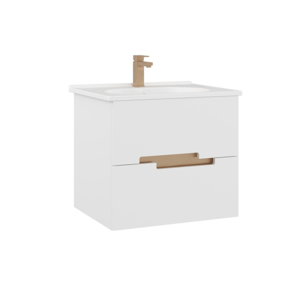 Тумба подвесная Orka Lodi 650x500x570 с раковиной белый, золото (5005880)