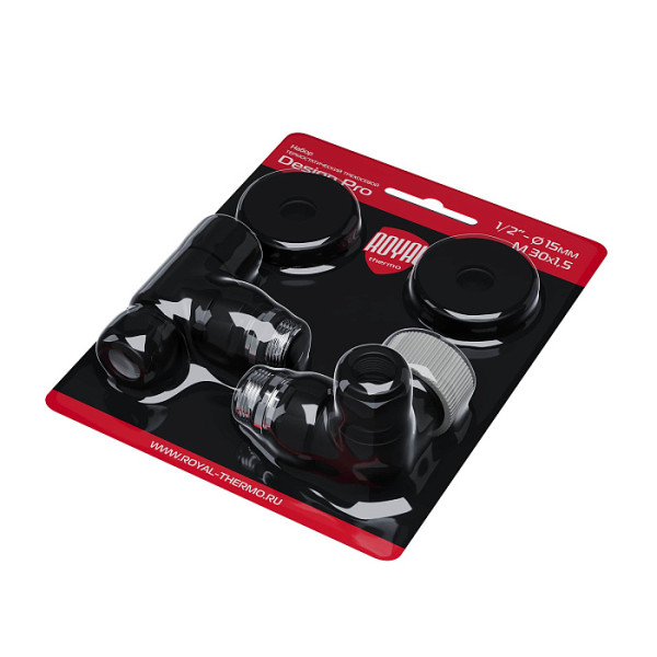 Комплект термостатический трехосевой 1/2"х15 мм Royal Thermo Design Pro М30х1,5 (Черный) (RATVXT11215BL)