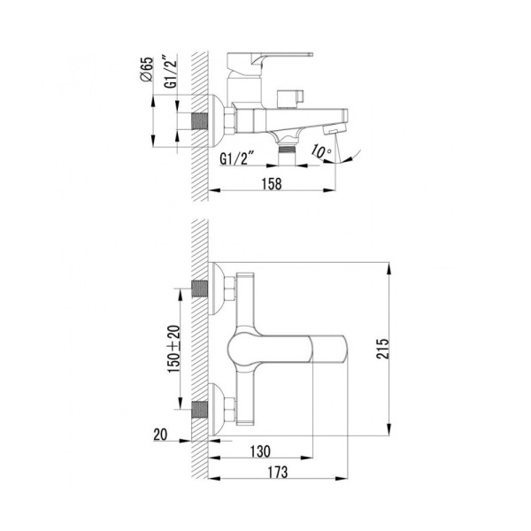 Смеситель для ванны и душа Lemark Plus Grace с душевым комплектом (LM1512C)