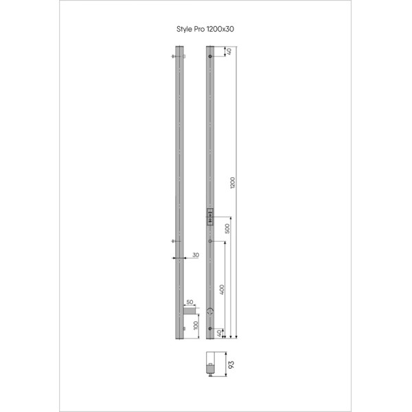 Полотенцесушитель электрический Indigo Style PRO 1200x30 скрытый монтаж, универсальное подключение, черный муар (LSPRE120-3BRRt)