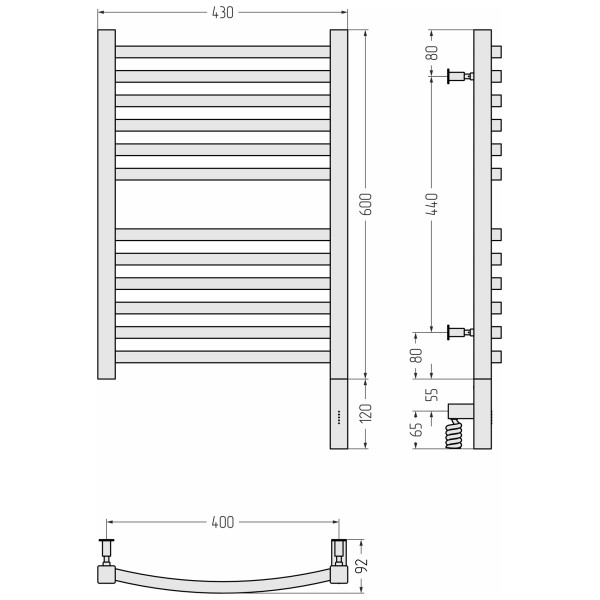 Полотенцесушитель электрический Сунержа Аркус 3.0 600x400 провод справа матовый чёрный (31-5705-6040)