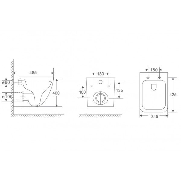 Унитаз подвесной Abber Rechteck безободковый, смыв торнадо, с закрытым дном белый (AC1220TC)