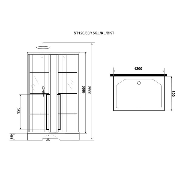 Душевая кабина Standart 80x120 стекло прозрачное, профиль черный (ST120/80/15QL/KL/BKT)